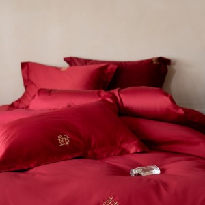 High-quality wedding cotton red embroidery bed sheets exquisite single size quilt cover home textile bedding set manufacture