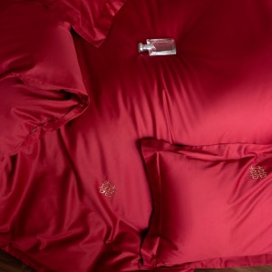 High-quality wedding cotton red embroidery bed sheets exquisite single size quilt cover home textile bedding set manufacture
