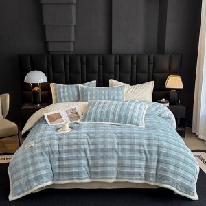 Winter warm solid color quilt cover soft blue fleece adult comforter cover high-end bedsheets home textile bedding set supplier