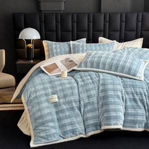 Winter warm solid color quilt cover soft blue fleece adult comforter cover high-end bedsheets home textile bedding set supplier
