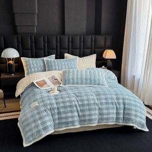 Winter warm solid color quilt cover soft blue fleece adult comforter cover high-end bedsheets home textile bedding set supplier