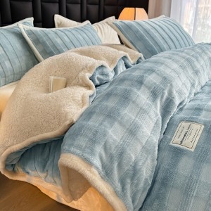 Winter warm solid color quilt cover soft blue fleece adult comforter cover high-end bedsheets home textile bedding set supplier