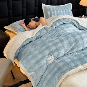 Winter warm solid color quilt cover soft blue fleece adult comforter cover high-end bedsheets home textile bedding set supplier
