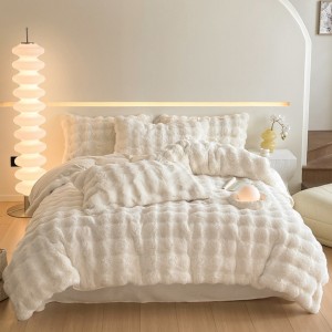 Warm fleece 4-pieces home textile solid color duvet cover ruffles pillow shams solid color flat sheets queen size bedding set