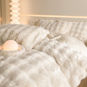 Warm fleece 4-pieces home textile solid color duvet cover ruffles pillow shams solid color flat sheets queen size bedding set