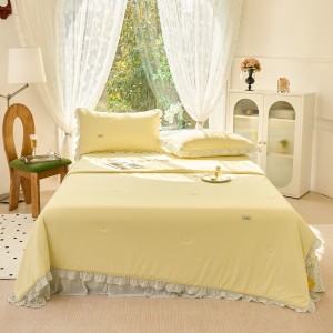 4-pieces solid color bedroom bedding yellow home hotel textile premium summer quilt soft double quilts manufacture