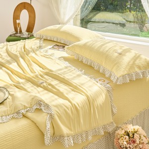 4-pieces solid color bedroom bedding yellow home hotel textile premium summer quilt soft double quilts manufacture