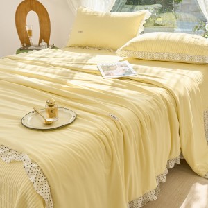 4-pieces solid color bedroom bedding yellow home hotel textile premium summer quilt soft double quilts manufacture