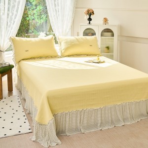 4-pieces solid color bedroom bedding yellow home hotel textile premium summer quilt soft double quilts manufacture