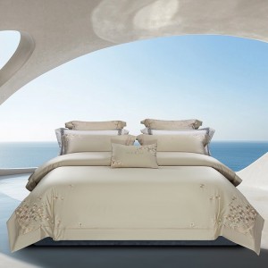 Hot-selling 4-pieces textile beige embroidery 2m/2.2m cotton bedsheet flat sheets 1.8m quilt cover premium bedding set manufacture