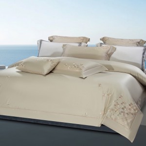 Hot-selling 4-pieces textile beige embroidery 2m/2.2m cotton bedsheet flat sheets 1.8m quilt cover premium bedding set manufacture