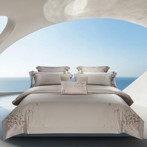Hot-selling 4-pieces textile beige embroidery 2m/2.2m cotton bedsheet flat sheets 1.8m quilt cover premium bedding set manufacture