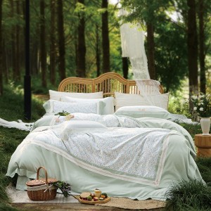Pastoral style printing home textile cotton bed linen green printing duvet quilt comforter cover bedding set wholesaler