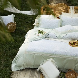 Pastoral style printing home textile cotton bed linen green printing duvet quilt comforter cover bedding set wholesaler