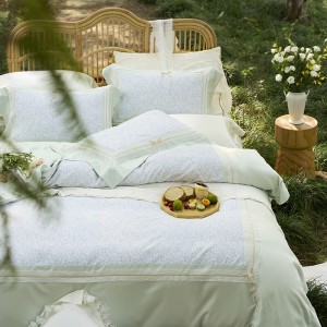 Pastoral style printing home textile cotton bed linen green printing duvet quilt comforter cover bedding set wholesaler
