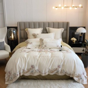 Green 100% cotton embroidery bed quilt duvet cover bed sheets pillowcases bedding set