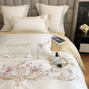 Green 100% cotton embroidery bed quilt duvet cover bed sheets pillowcases bedding set