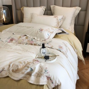 Green 100% cotton embroidery bed quilt duvet cover bed sheets pillowcases bedding set