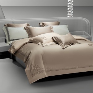 Pastoral style 100% cotton home textile cotton bed linen beige embroidery duvet quilt comforter cover bedding set wholesaler