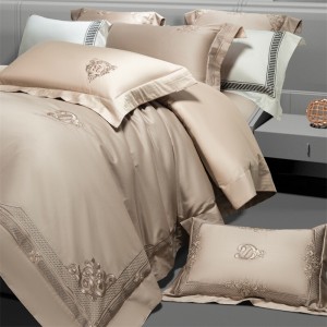 Pastoral style 100% cotton home textile cotton bed linen beige embroidery duvet quilt comforter cover bedding set wholesaler