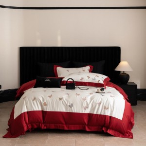 High quality 100s long staple cotton red digital printing duvet cover bedding set supplier