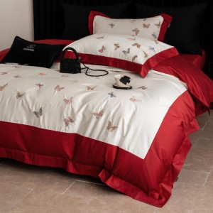 High quality 100s long staple cotton red digital printing duvet cover bedding set supplier