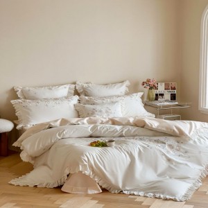 High grade embroidery lace duvet cover bed sheets all season 4pcs lyocell bedding set for home