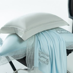 Light luxury lyocell bed linen exquisite king size house blue embroidery comforter cover bedroom bedding set wholesaler