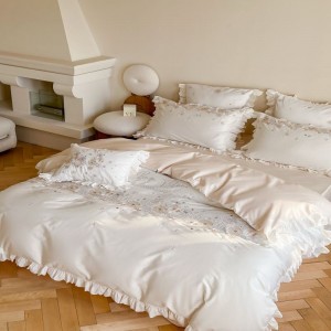 High grade embroidery lace duvet cover bed sheets all season 4pcs lyocell bedding set for home