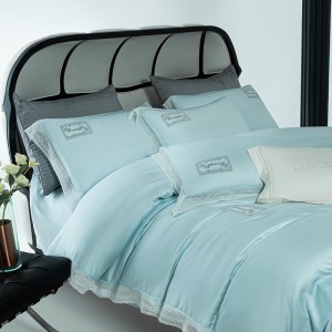 Light luxury lyocell bed linen exquisite king size house blue embroidery comforter cover bedroom bedding set wholesaler