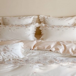 High grade embroidery lace duvet cover bed sheets all season 4pcs lyocell bedding set for home