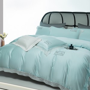 Light luxury lyocell bed linen exquisite king size house blue embroidery comforter cover bedroom bedding set wholesaler