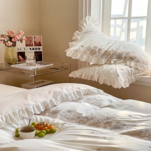 High grade embroidery lace duvet cover bed sheets all season 4pcs lyocell bedding set for home