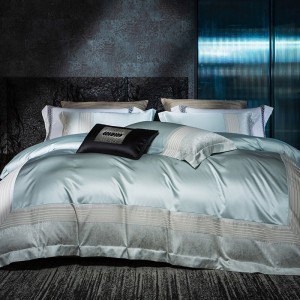 Hot-selling 4-pieces textile blue jacquard 2m/2.2m bedsheet flat sheets 1.8m quilt cover premium cotton bedding set manufacture