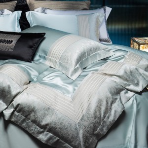 Hot-selling 4-pieces textile blue jacquard 2m/2.2m bedsheet flat sheets 1.8m quilt cover premium cotton bedding set manufacture