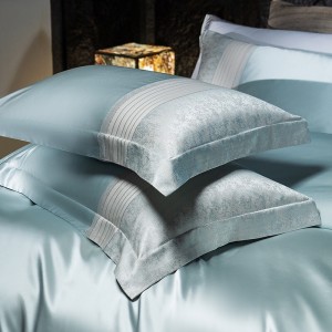 Hot-selling 4-pieces textile blue jacquard 2m/2.2m bedsheet flat sheets 1.8m quilt cover premium cotton bedding set manufacture