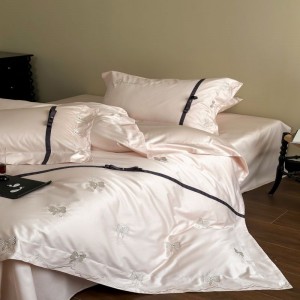 50S satin cotton comforter quilt duvet cover skin-friendly bed sheets pink embroidery bedding set