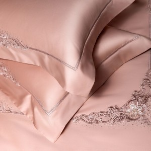 High-quality satin cotton colored bed sheets exquisite single size pink embroidery quilt cover home textile bedding set manufacture