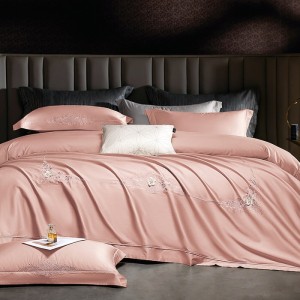 High-quality satin cotton colored bed sheets exquisite single size pink embroidery quilt cover home textile bedding set manufacture