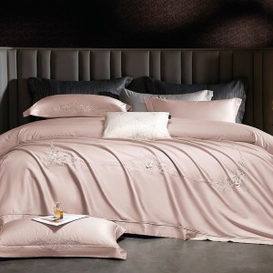 High-quality satin cotton colored bed sheets exquisite single size pink embroidery quilt cover home textile bedding set manufacture