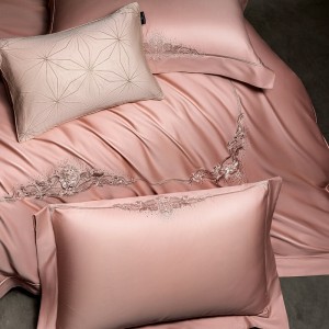 High-quality satin cotton colored bed sheets exquisite single size pink embroidery quilt cover home textile bedding set manufacture