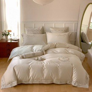 Light green bed sheets embroidery quilt cover lyocell cotton bedding set