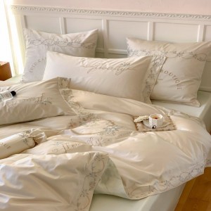 Light green bed sheets embroidery quilt cover lyocell cotton bedding set