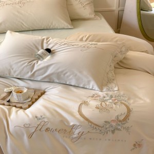 Light green bed sheets embroidery quilt cover lyocell cotton bedding set
