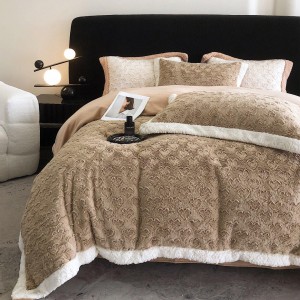 High gram weight 230gsm solid color 4pcs home textiles brown milk velvet duvet cover bedding set supplier