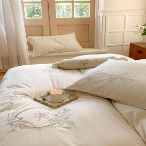 Light green bed sheets embroidery quilt cover lyocell cotton bedding set