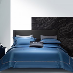 High-quality satin cotton colored bed sheets exquisite blue embroidery quilt cover home textile bedding set manufacture