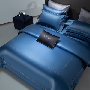 High-quality satin cotton colored bed sheets exquisite blue embroidery quilt cover home textile bedding set manufacture