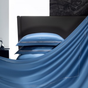 High-quality satin cotton colored bed sheets exquisite blue embroidery quilt cover home textile bedding set manufacture