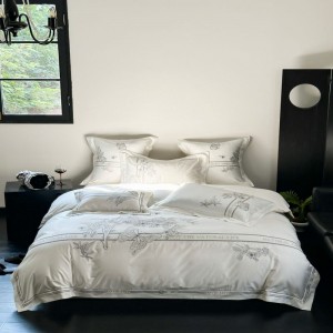 500tc pure cotton high class black embroidery quilt duvet cover white bed sheets bedding set
